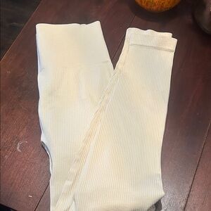 Cream Ribbed Leggings